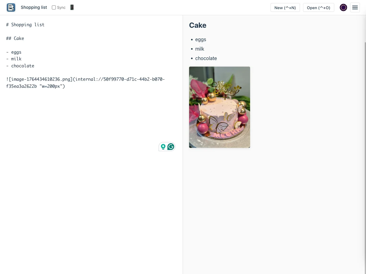 Animated demo of split-pane editor with live markdown preview